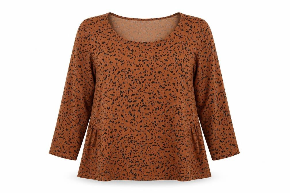 Gilli Womens Brown Geometric Polyester Basic Blouse Size L Round Neck