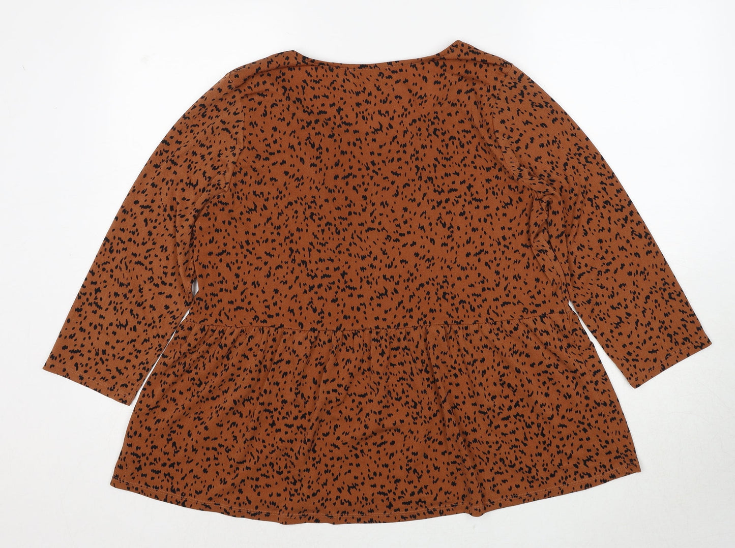 Gilli Womens Brown Geometric Polyester Basic Blouse Size L Round Neck