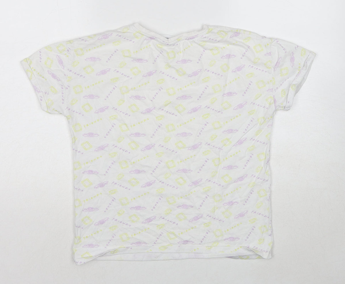 Friends Girls White Geometric Cotton Pullover T-Shirt Size 12-13 Years Round Neck Pullover