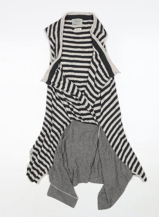 River Island Womens Black V-Neck Striped Cotton Cardigan Jumper Size 6