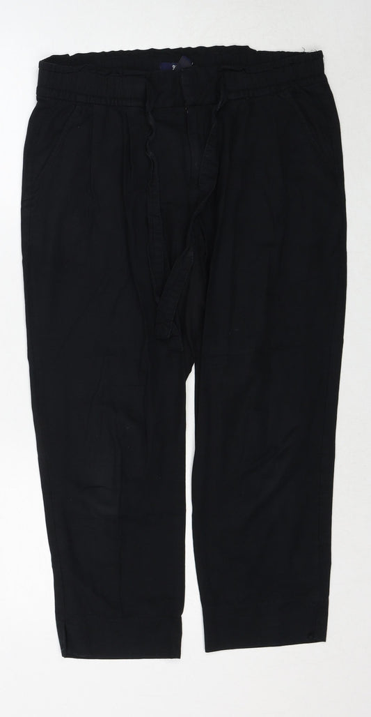 Gap Womens Black Cotton Trousers Size 6 Regular Drawstring