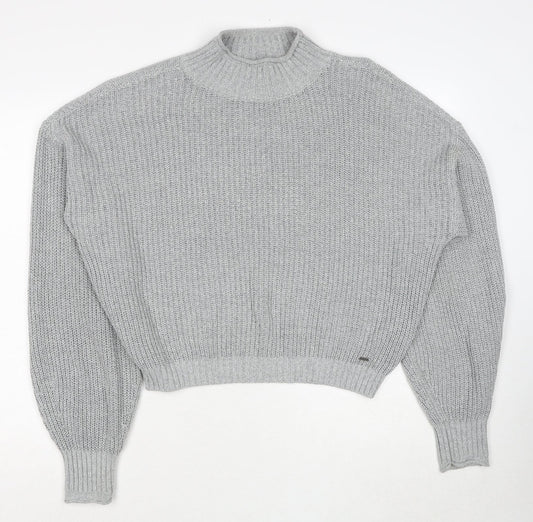 Hollister Womens Grey Round Neck Cotton Pullover Jumper Size S