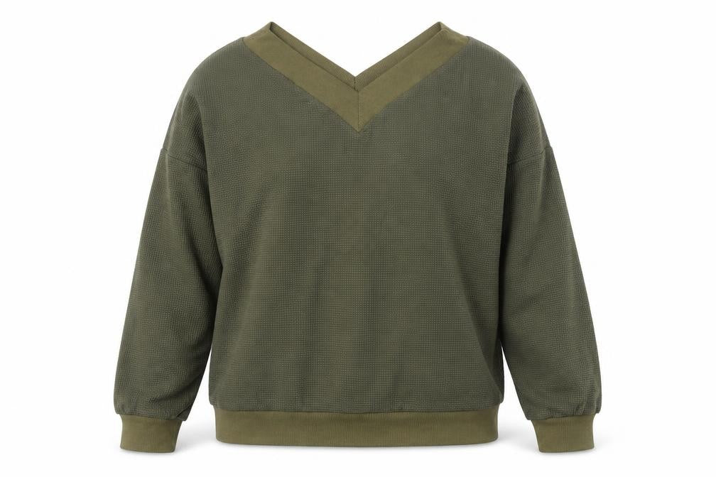 Yidarton Womens Green V-Neck Cotton Pullover Jumper Size L