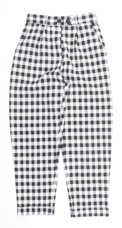 Topshop Womens Black Check Polyester Chino Trousers Size 6 Regular Zip