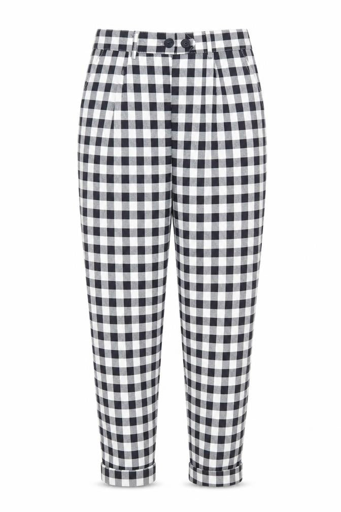 Topshop Womens Black Check Polyester Chino Trousers Size 6 Regular Zip