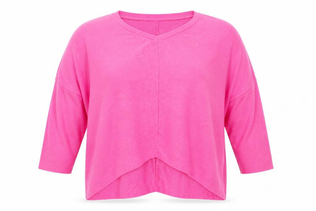 Blue Vanilla Womens Pink V-Neck Viscose Pullover Jumper One Size