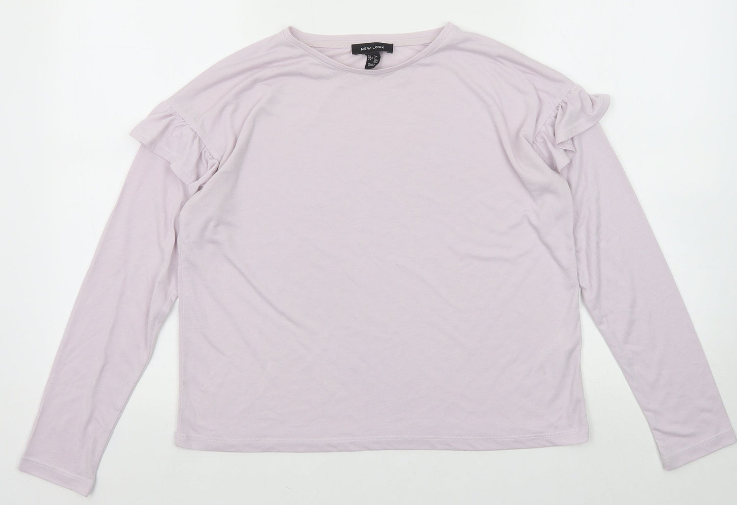 New Look Womens Purple Polyester Basic T-Shirt Size 6 Round Neck