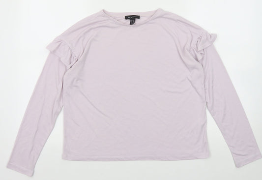New Look Womens Purple Polyester Basic T-Shirt Size 6 Round Neck