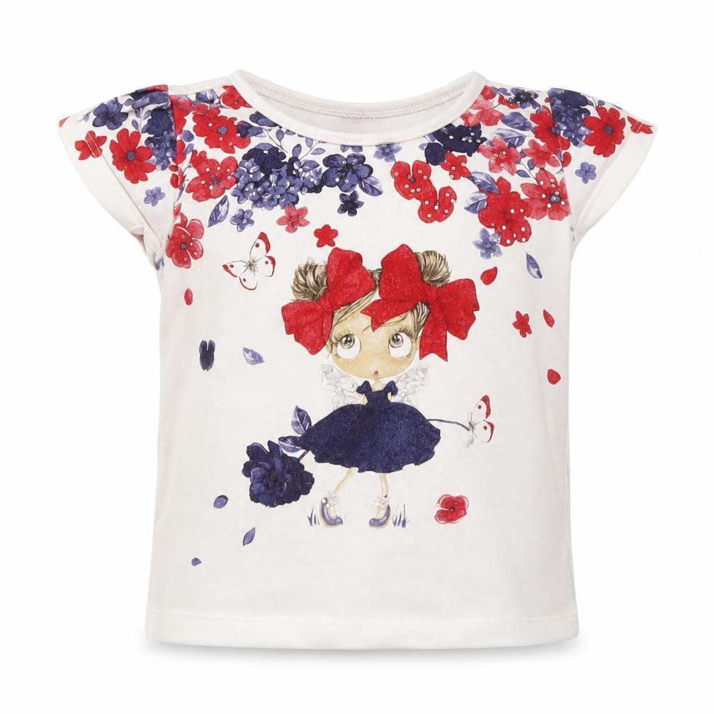 Mayoral Girls White Cotton Pullover T-Shirt Size 2 Years Round Neck Pullover