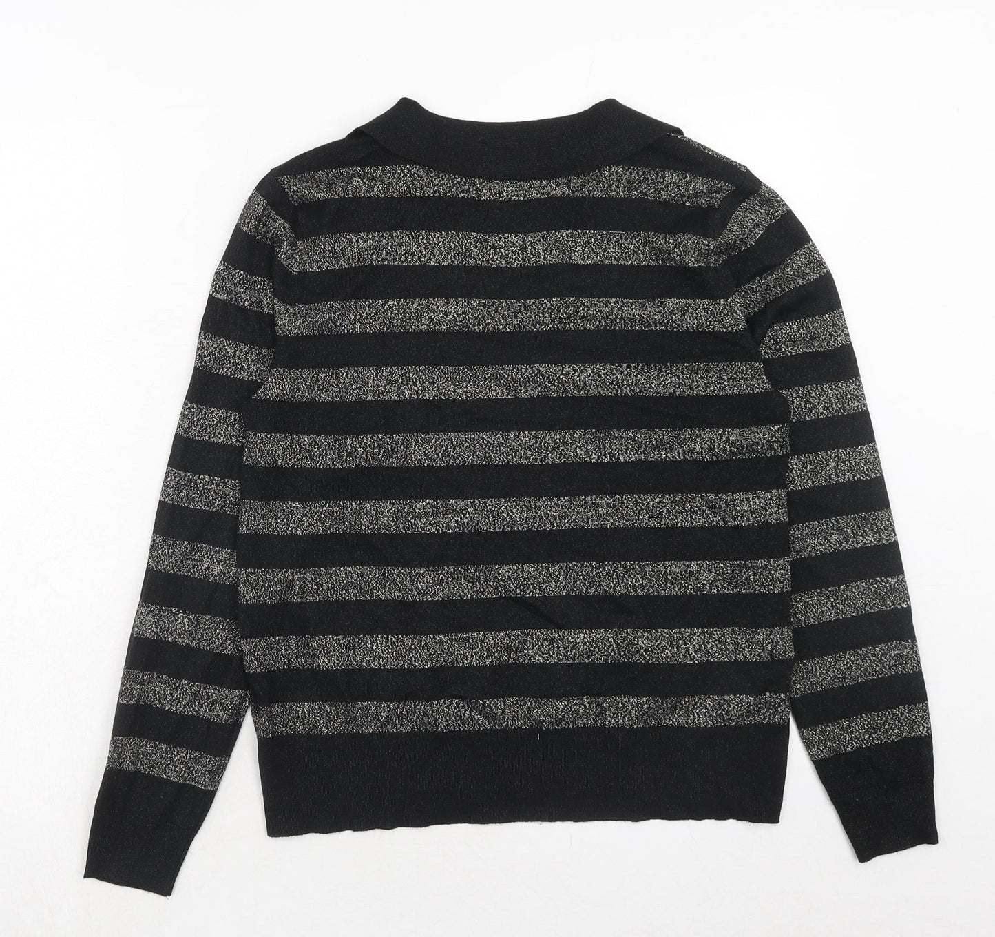 Marks and Spencer Womens Black V-Neck Striped Viscose Pullover Jumper Size M