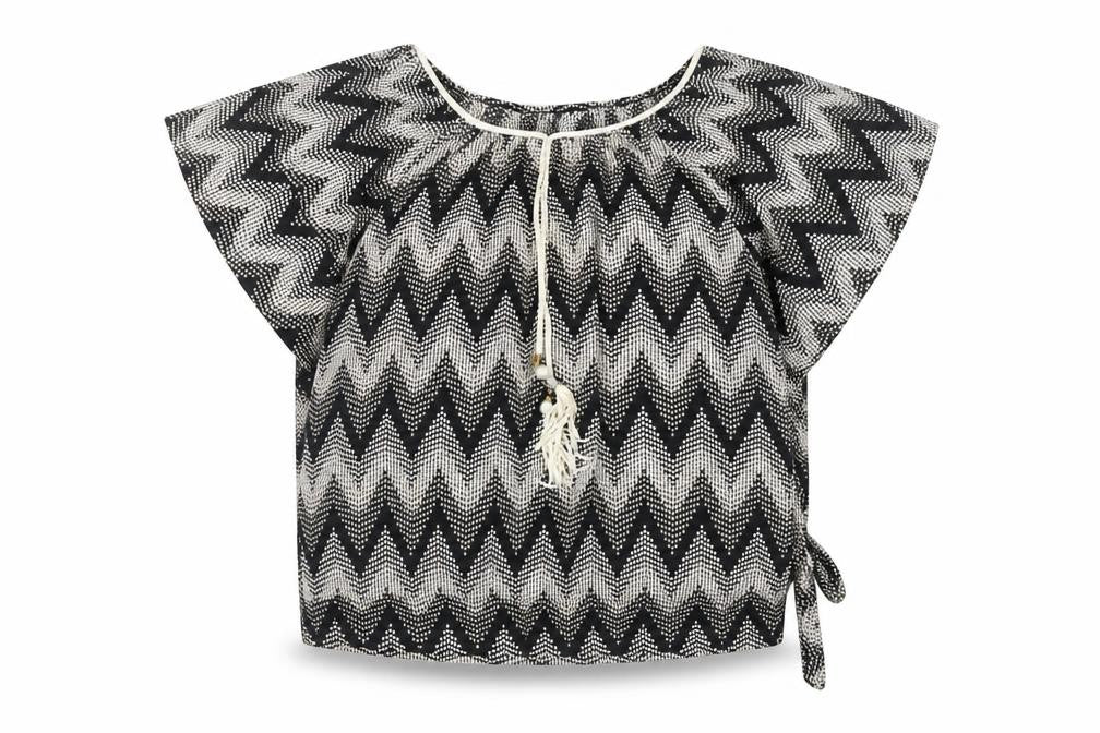Blue vanilla Womens Black Geometric Polyester Basic Blouse Size S Round Neck