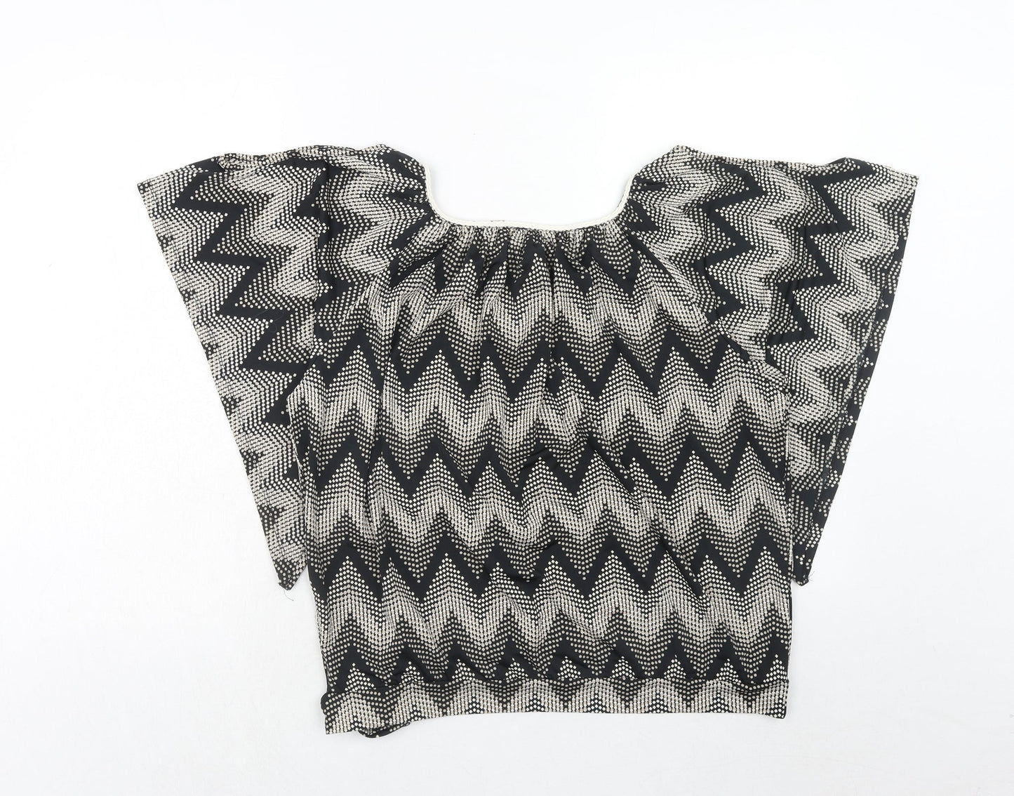 Blue vanilla Womens Black Geometric Polyester Basic Blouse Size S Round Neck