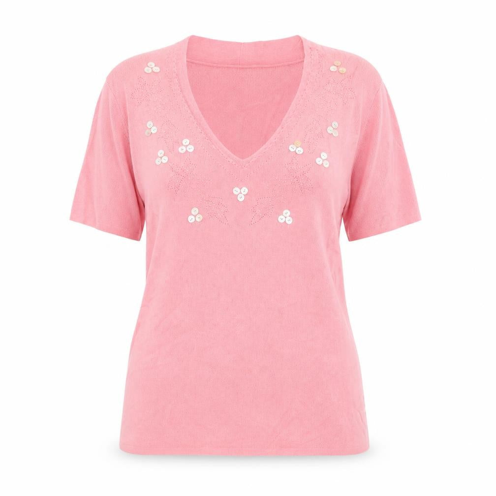 Laura Scott Womens Pink V-Neck Viscose Pullover Jumper Size M