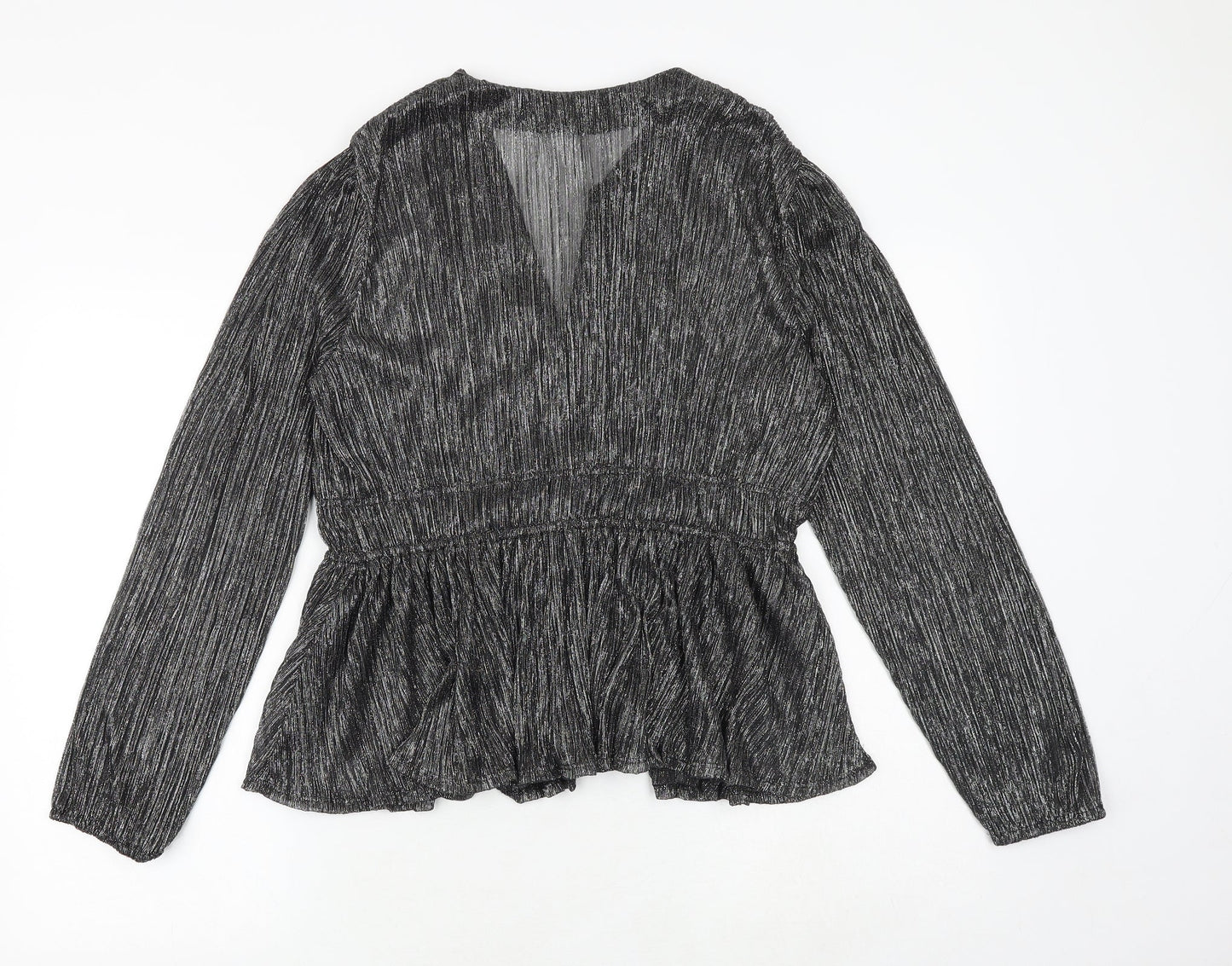 Marks and Spencer Womens Silver Polyester Basic Blouse Size 12 V-Neck