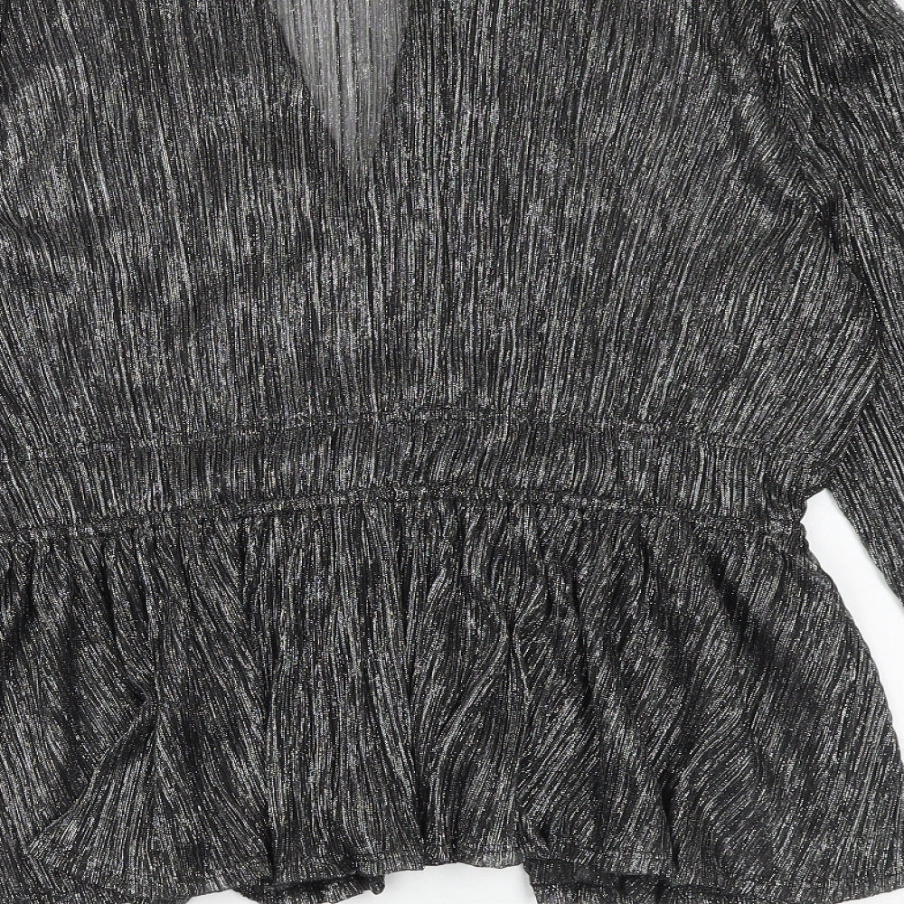 Marks and Spencer Womens Silver Polyester Basic Blouse Size 12 V-Neck
