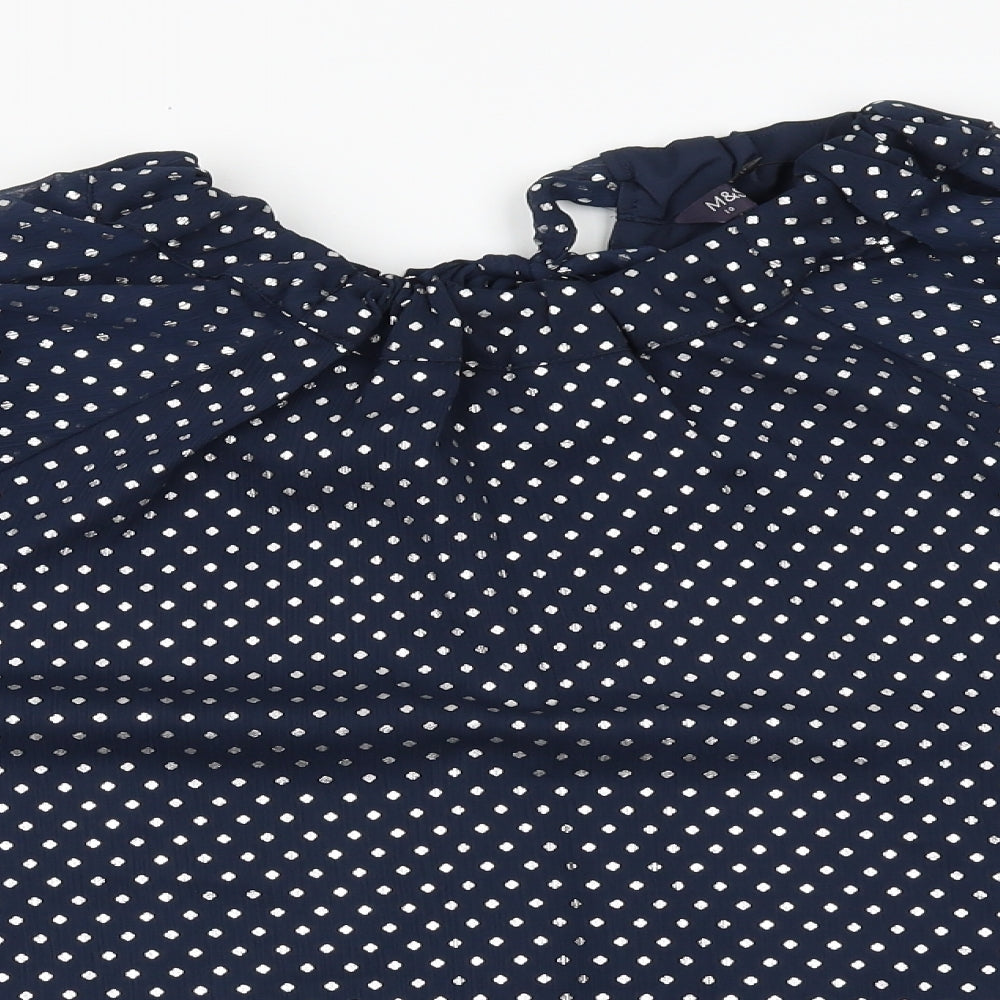 Marks and Spencer Womens Black Polka Dot Polyester Basic Blouse Size 10 Round Neck