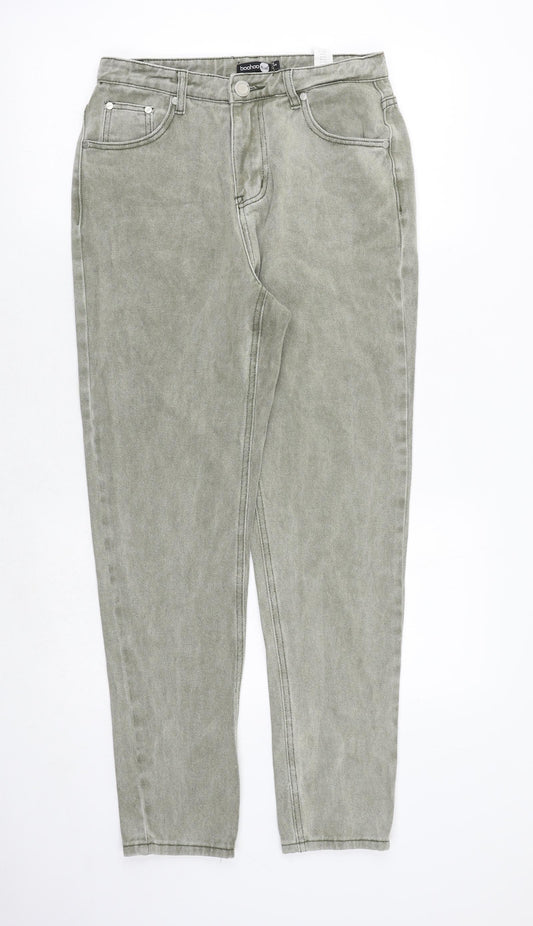 Preloved Boohoo Womens Green Cotton Skinny Jeans Size 10 Regular Zip - Front