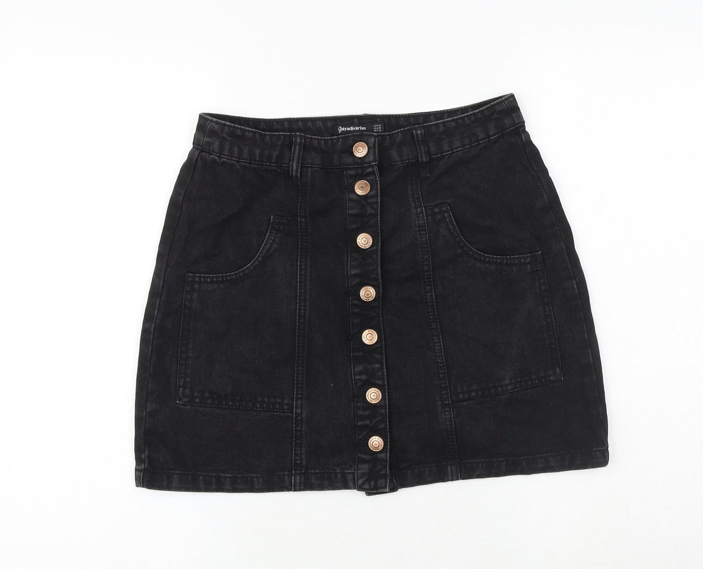 Stradivarius Womens Blue Chlorofibre A-Line Skirt Size 10 Button