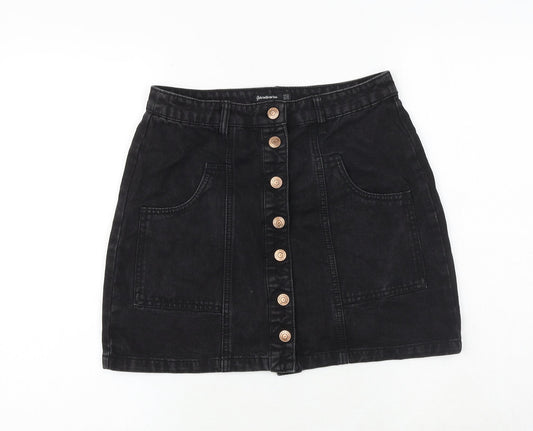 Stradivarius Womens Blue Chlorofibre A-Line Skirt Size 10 Button