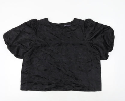 Marks & Spencer Womens Black Geometric Polyester Basic Blouse Size 18 Round Neck