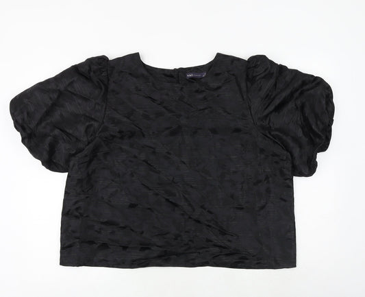Marks and Spencer Womens Black Geometric Polyester Basic Blouse Size 18 Round Neck