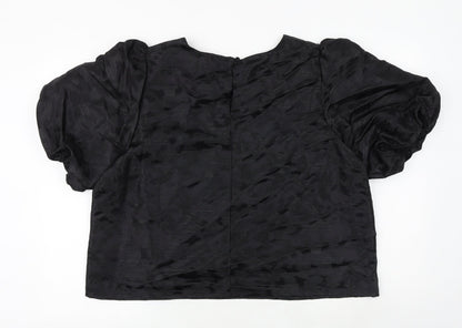 Marks & Spencer Womens Black Geometric Polyester Basic Blouse Size 18 Round Neck
