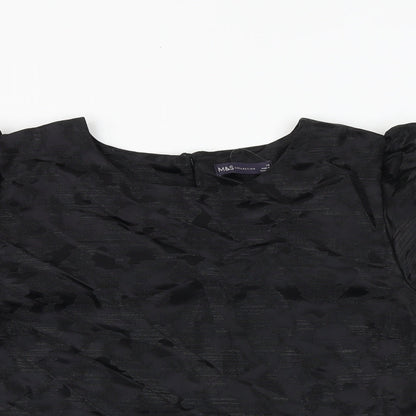 Marks & Spencer Womens Black Geometric Polyester Basic Blouse Size 18 Round Neck