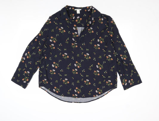 H&M Womens Blue Floral Viscose Basic Blouse Size XS Collared