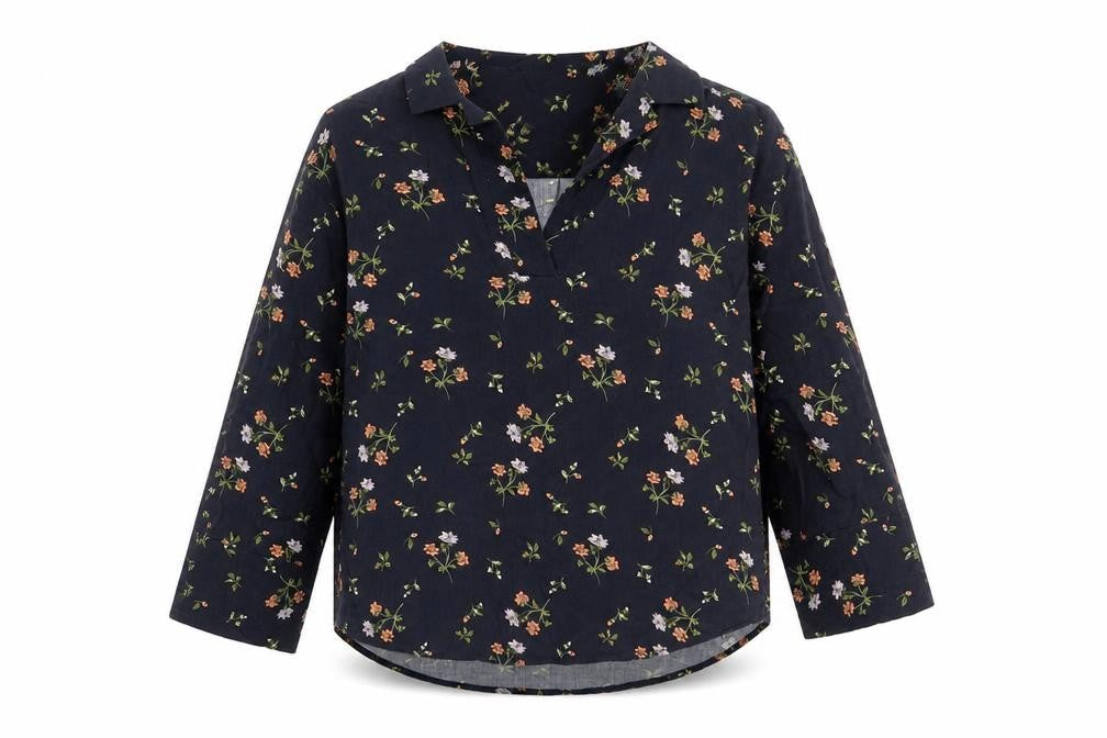 H&M Womens Blue Floral Viscose Basic Blouse Size XS Collared