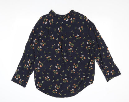 H&M Womens Blue Floral Viscose Basic Blouse Size XS Collared