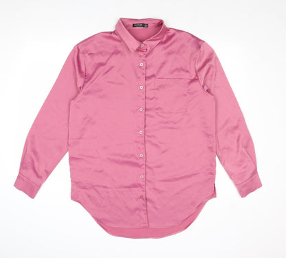 Nasty Gal Womens Pink Polyester Basic Button-Up Size 10 Collared