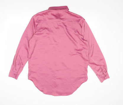 Nasty Gal Womens Pink Polyester Basic Button-Up Size 10 Collared