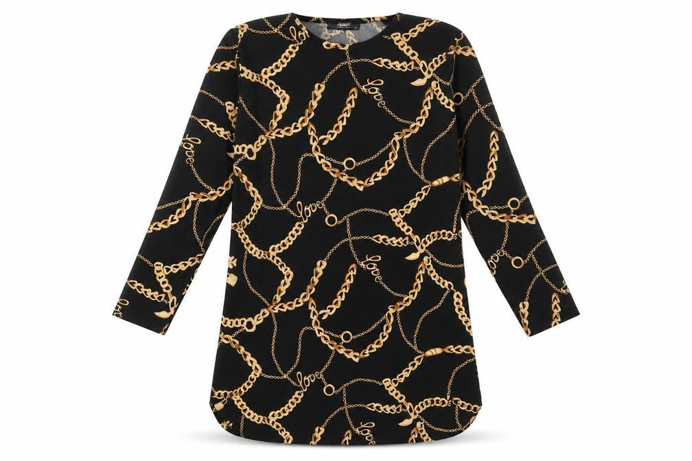 Addict Womens Black Geometric Polyester A-Line Size S Round Neck Pullover - Size S-M