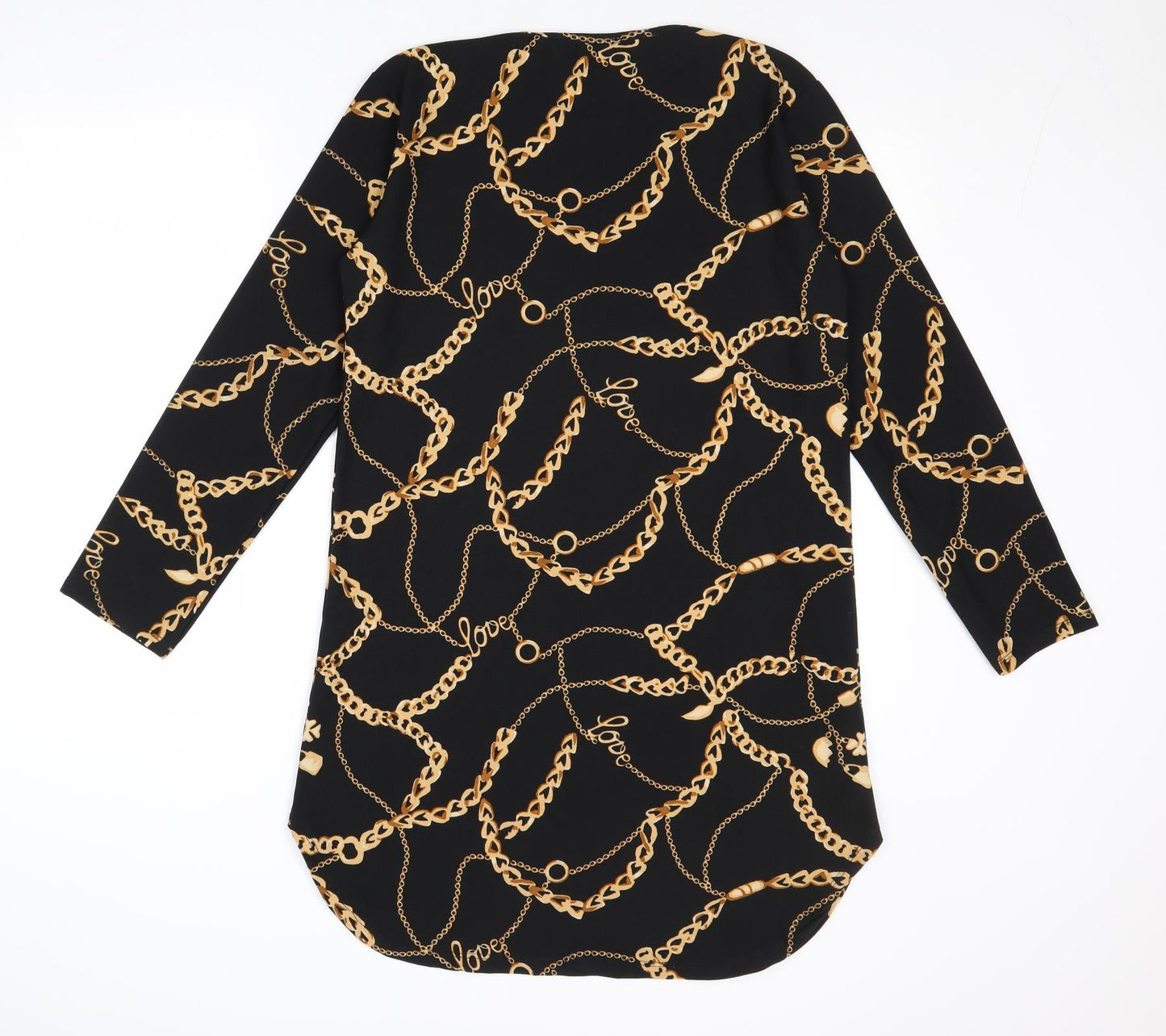 Addict Womens Black Geometric Polyester A-Line Size S Round Neck Pullover - Size S-M