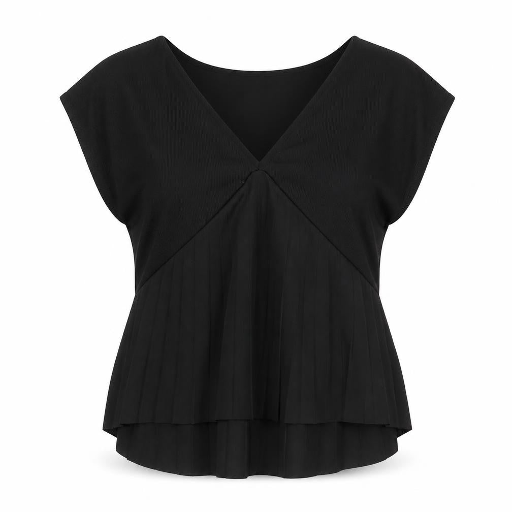 Zara Womens Black Polyester Basic Blouse Size L V-Neck