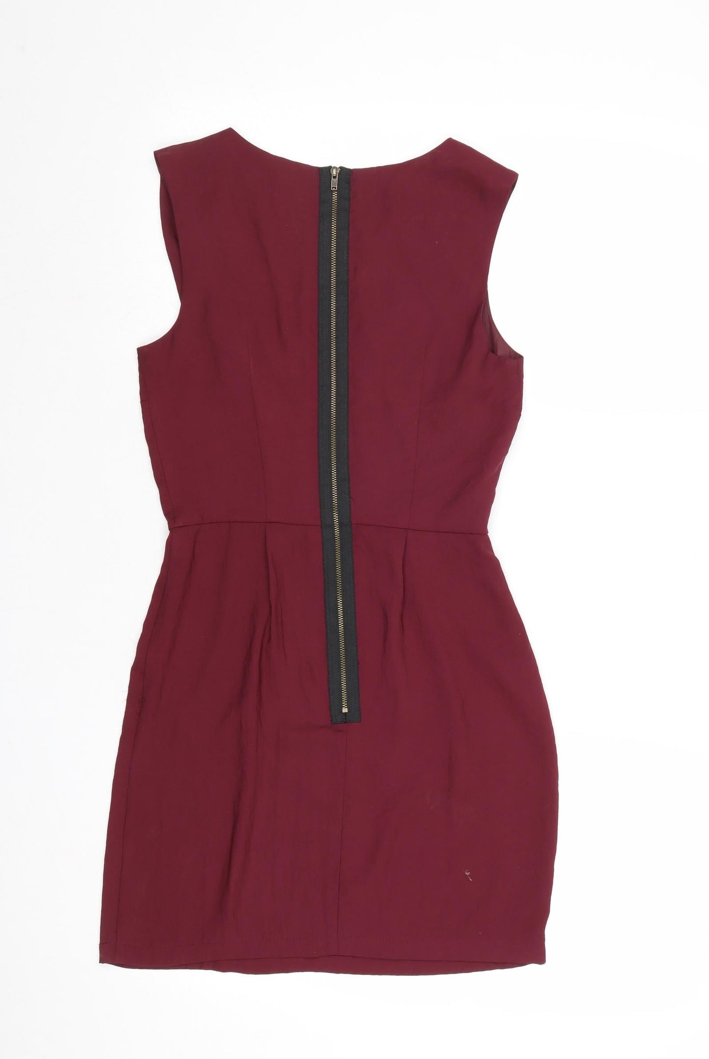 Topshop Womens Pink Polyester A-Line Size 6 Round Neck Zip