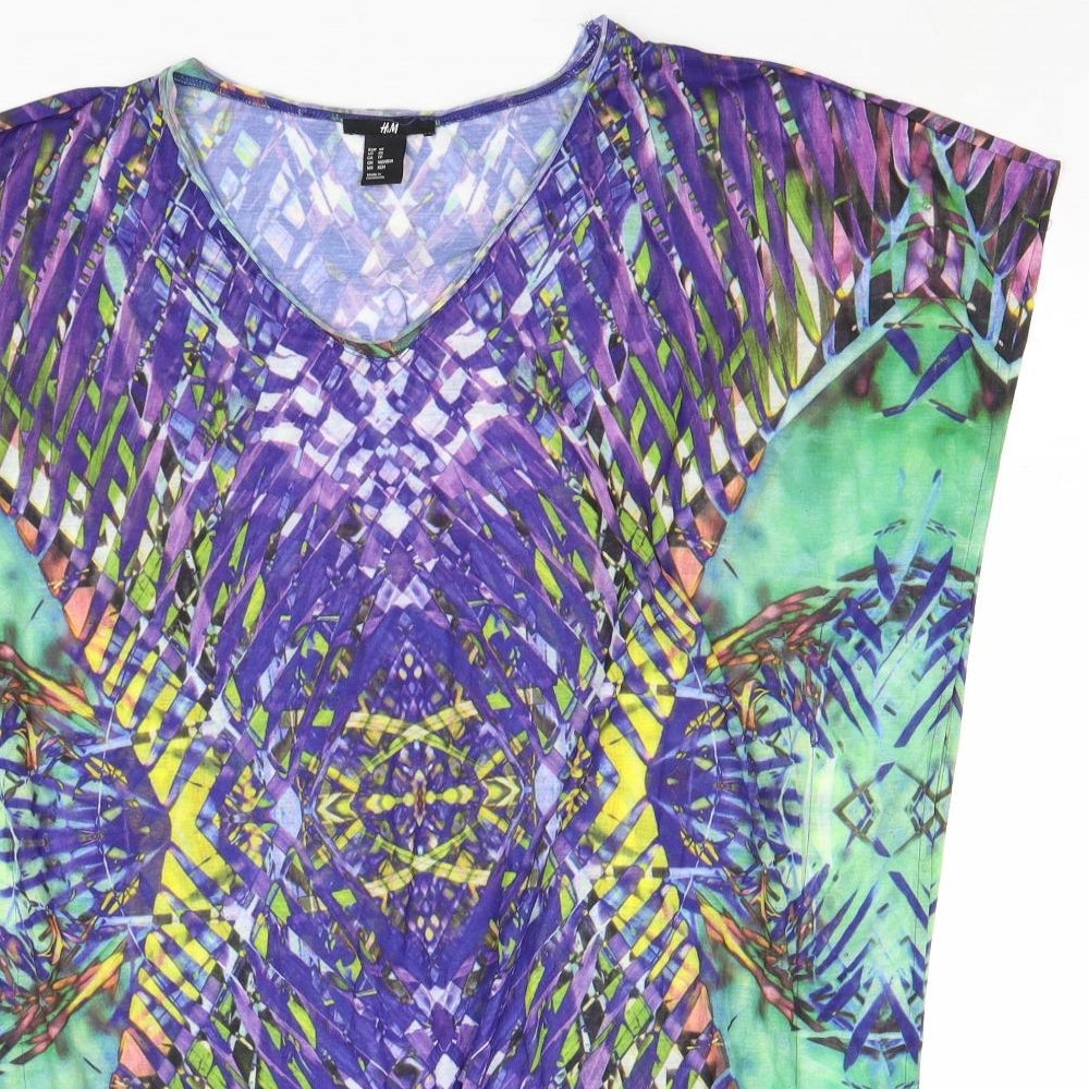 H&M Womens Multicoloured Geometric Polyester A-Line Size XS V-Neck Pullover
