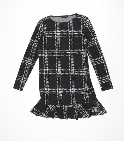 Next Womens Grey Check Polyester Jumper Dress Size 10 Round Neck Pullover