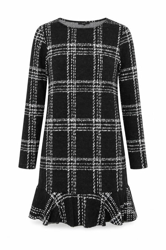 Next Womens Grey Check Polyester Jumper Dress Size 10 Round Neck Pullover