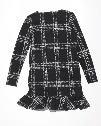 Next Womens Grey Check Polyester Jumper Dress Size 10 Round Neck Pullover