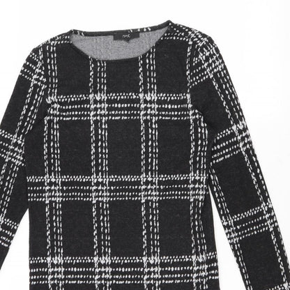 Next Womens Grey Check Polyester Jumper Dress Size 10 Round Neck Pullover