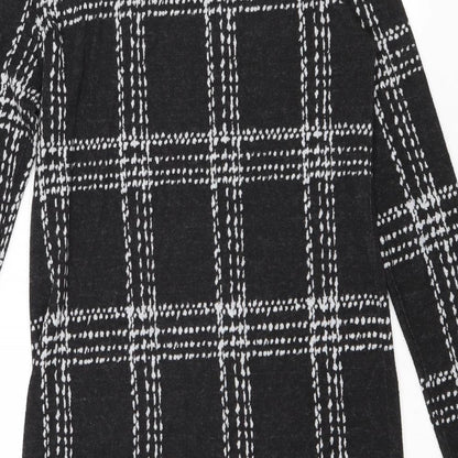 Next Womens Grey Check Polyester Jumper Dress Size 10 Round Neck Pullover