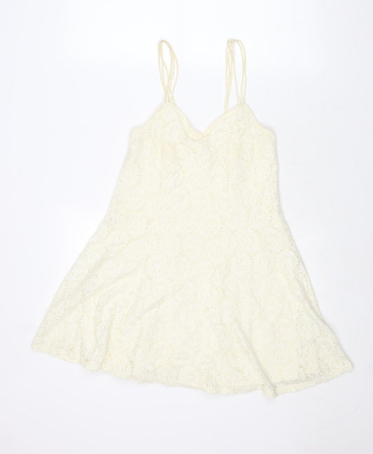 Pins & Needles Womens Ivory Floral Cotton Tank Dress Size XS V-Neck Pullover