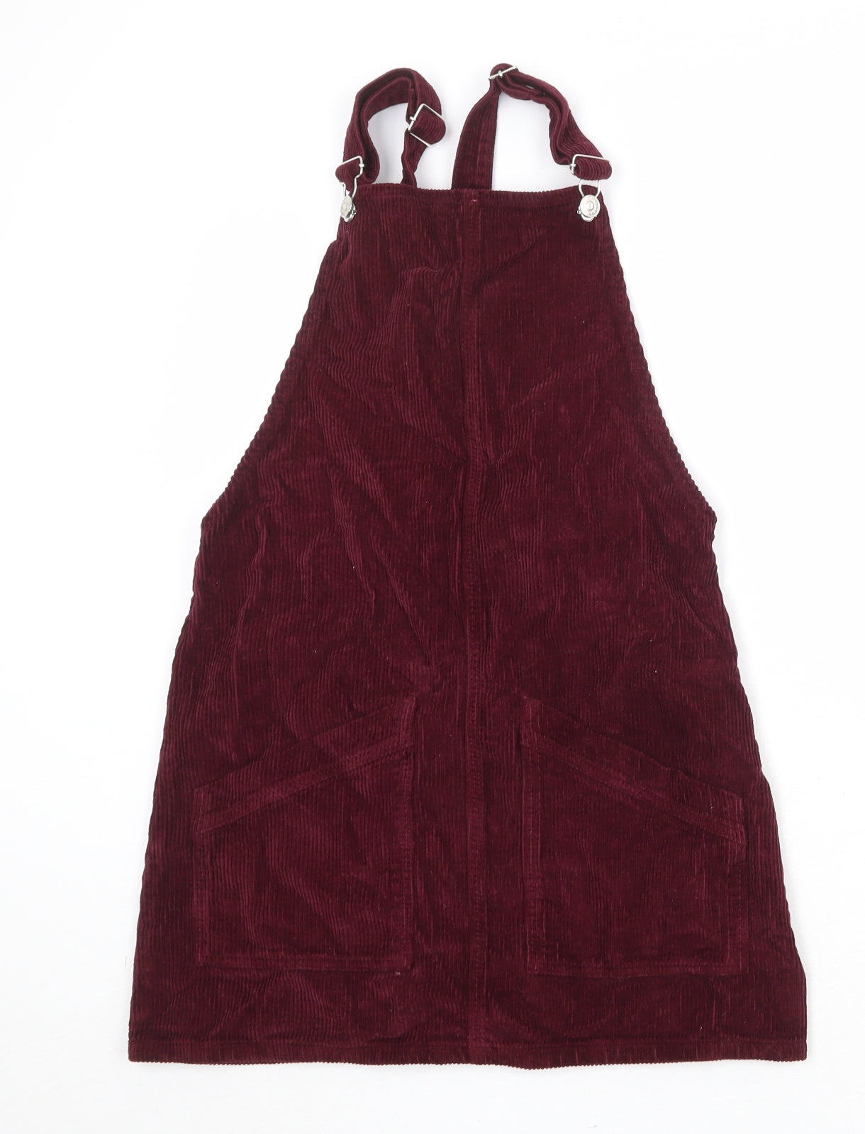 Topshop Womens Red Cotton Pinafore/Dungaree Dress Size 6 Square Neck Buckle