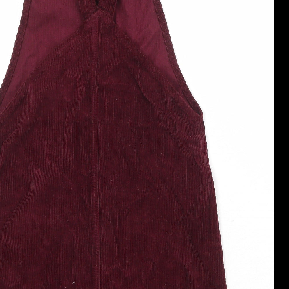 Topshop Womens Red Cotton Pinafore/Dungaree Dress Size 6 Square Neck Buckle