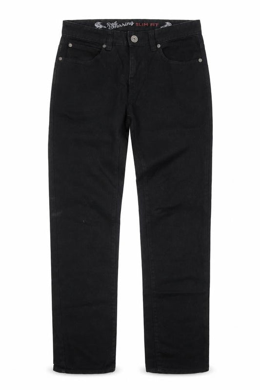 Front view of Red Herring women’s black cotton skinny jeans, size UK 30, in slim zip