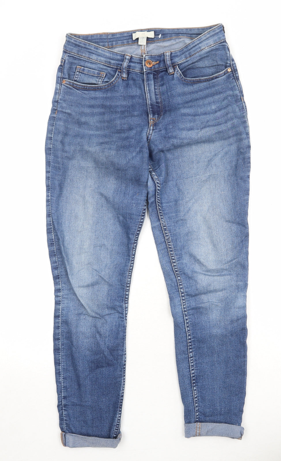 H&M Womens Blue Cotton Skinny Jeans Size 6 Regular Zip