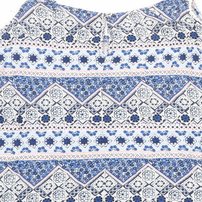 Divided by H&M Womens Blue Geometric Viscose Basic Blouse Size 10 Round Neck - Cold Shoulder