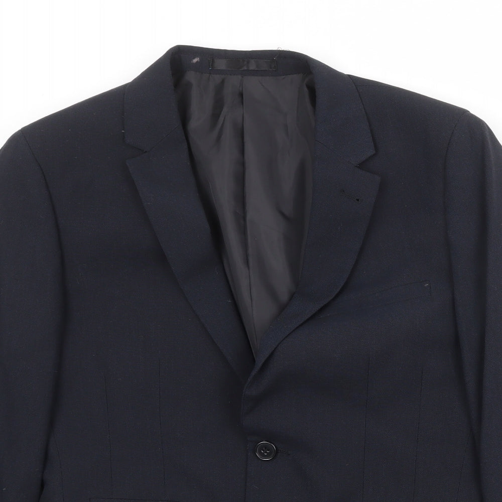 One Six Five Mens Blue Polyester Jacket Suit Jacket Size 36 Regular