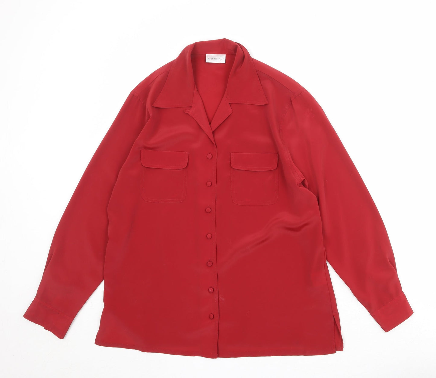 Essentials Womens Red Polyester Basic Button-Up Size 10 Collared